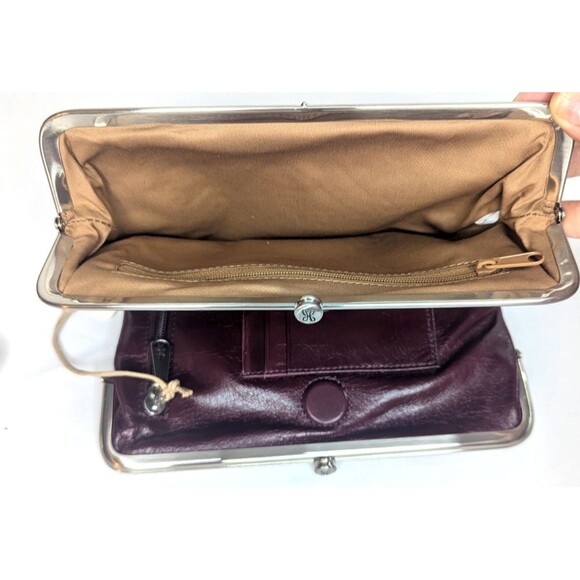 Hobo Lauren Genuine Polished Leather Clutch Wallet in Merlot,  Silver Hardware - Picture 11 of 14